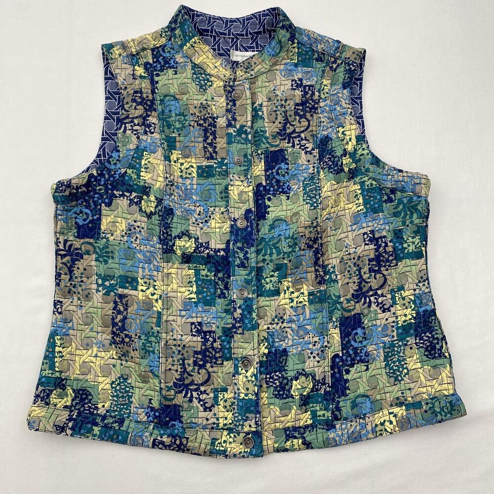 Christopher & Banks Quilted Vest Womens Large Blue Grandmacore Patchwork